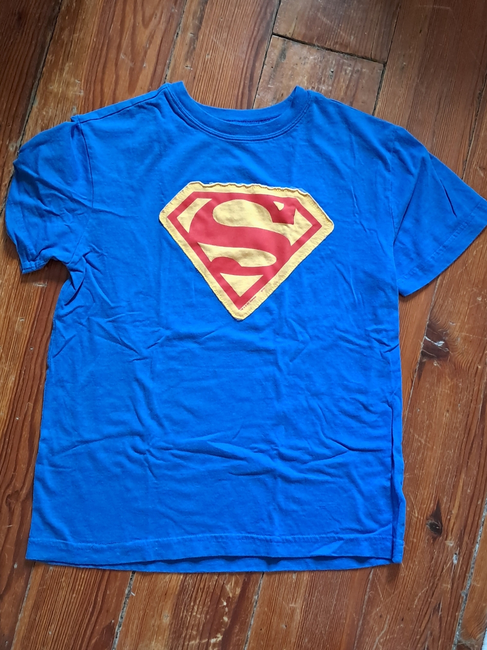 Crazy 8 Blue Short Sleeve Tee with Red and Yellow Superhero Emblem